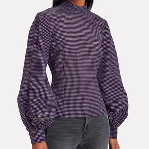 Ganni Seersucker Check Blouse in Deep Lavender